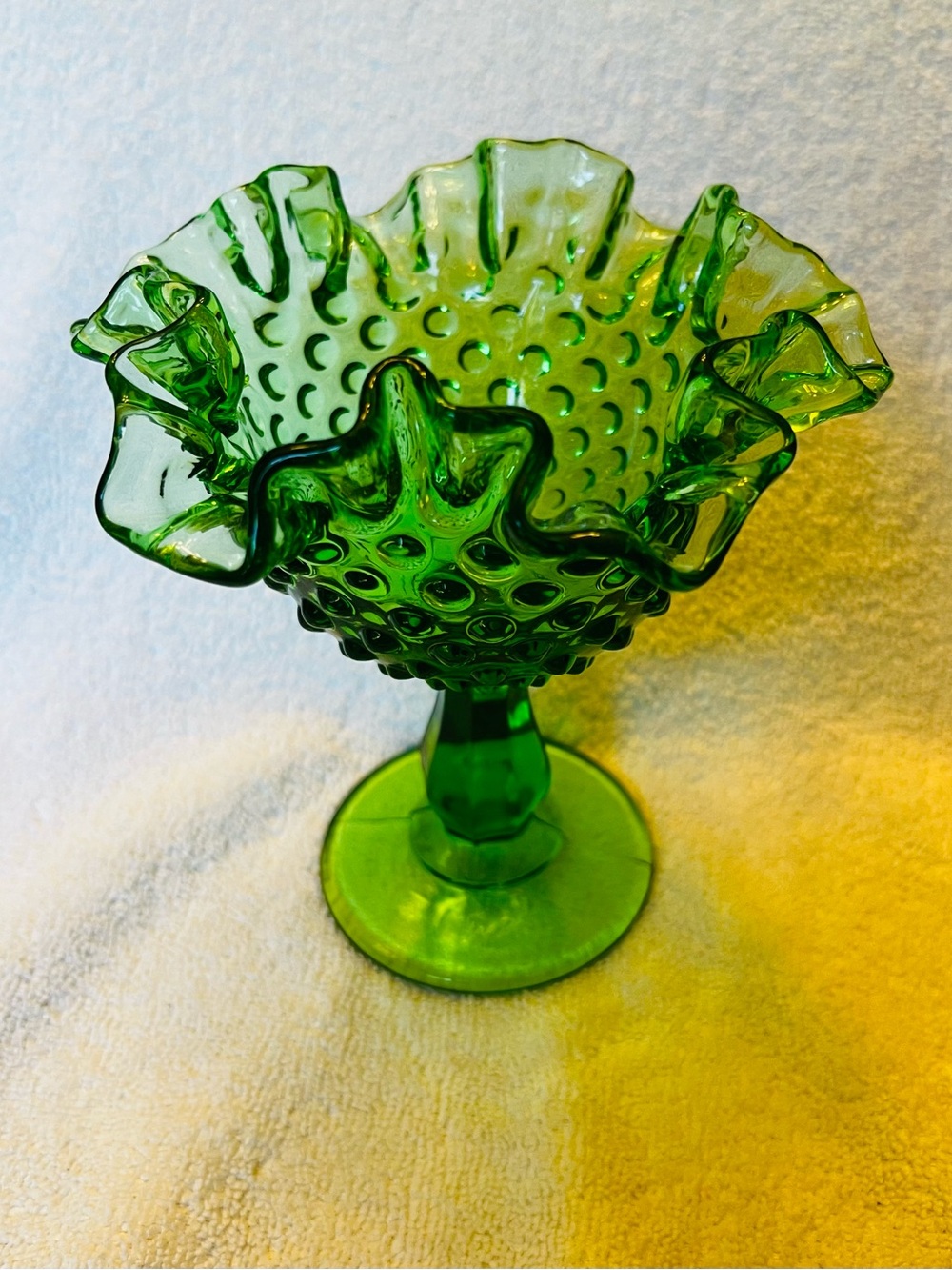 Fenton - Green Hobnail Glass Compote - Decorative Home Art